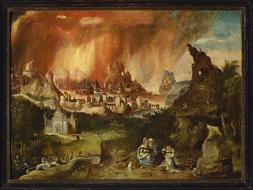 Fire of Sodom, Lot with his daughters, , Henri Bles