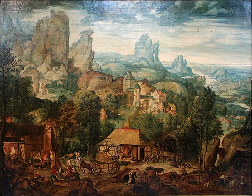 Landscape with a Foundry, 1537, Henri Bles