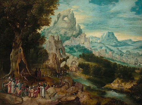 Landschaft mit der Predigt Johannes d. Täufers, 1537, Henri Bles