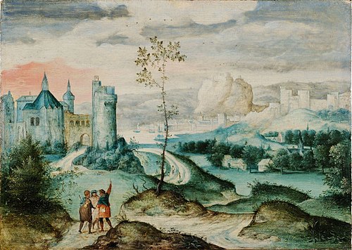 Paysage avec rencontre sur le chemin d’Emmaüs, 1600, Henri Bles