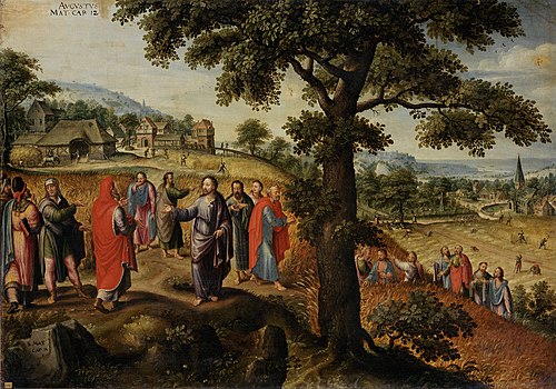 Christ defends the plucking of the ears of grain on the Sabbath (August), 1585, Marten van Valckenborch