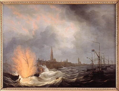 Het exploderen van Zr.Ms. Kanonneerboot No. 2, 1831, 1831, Martinus Schouman