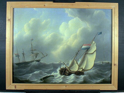 Loodsrinkelaar en oorlogsfregat, 1820, Martinus Schouman