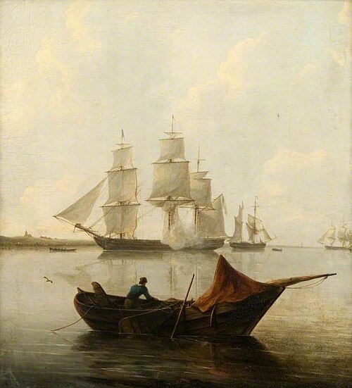 A Frigate and Other Vessels Becalmed Inshore, 1820, Martinus Schouman