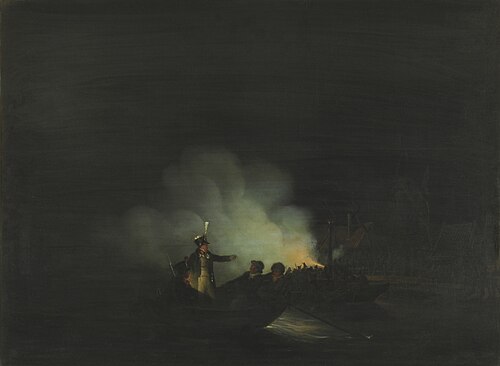 De overtocht van Mr M. Beelaerts, commandant van de Dordtse Nationale Garde, naar Papendrecht in de , 1818, Martinus Schouman