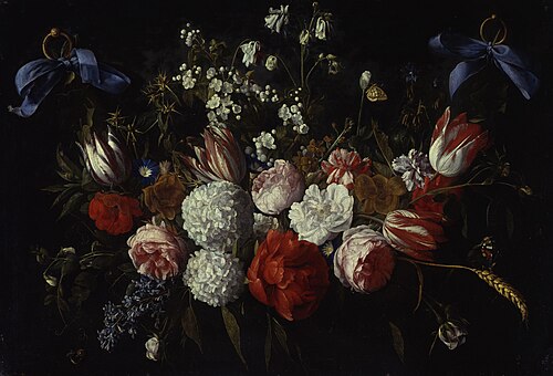 Flower garland hung with blue ribbon, 1659, Nicolaes van Verendael