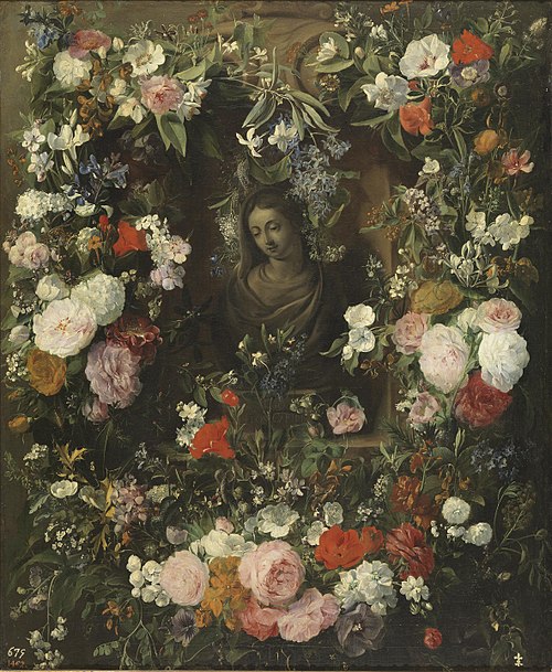 Guirlande de fleurs entourant la Vierge Marie, 1650, Nicolaes van Verendael