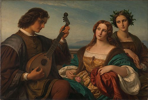 Minstrel and two listening Ladies, 1849, Karl Ferdinand Sohn