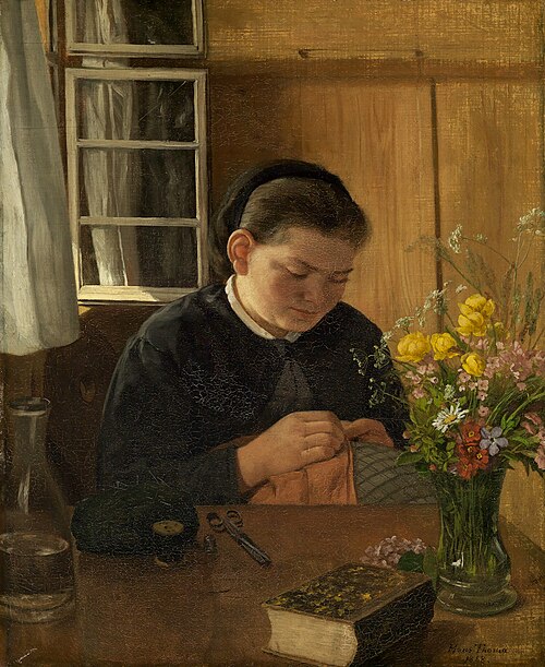 Sewing girl, 1868, Hans Thoma