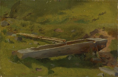 Baumstamm als Brunnentrog, 1861, Hans Thoma