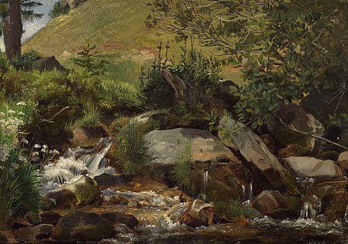 Wiesenbach mit Gebüsch und Gräsern, , Hans Thoma