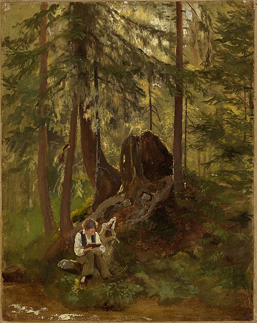 Waldinneres mit lesendem Knaben, 1860, Hans Thoma