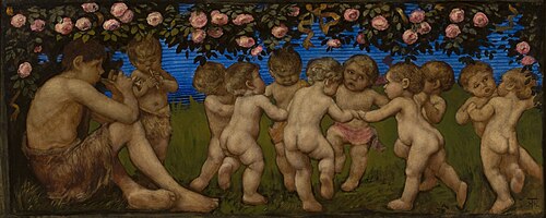 Dancing putta with a garland of roses, , Hans Thoma