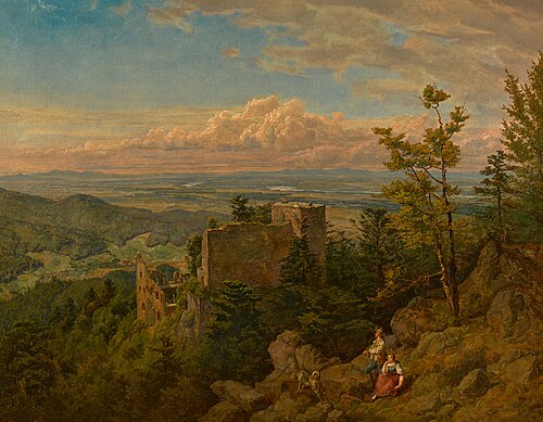 The ruins of the castle at Hohenbaden: looking out over the Rhine valley, Baden Baden, 1889, Hans Thoma
