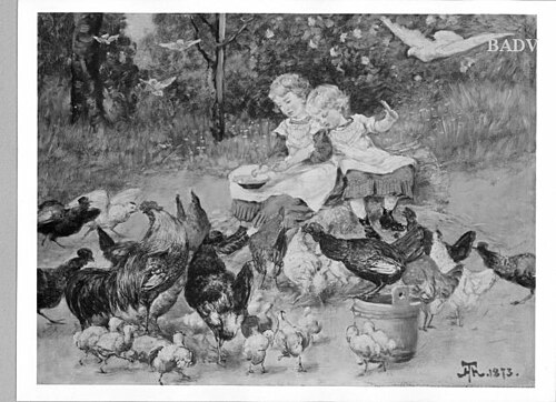 children + chickens, 1873, Hans Thoma