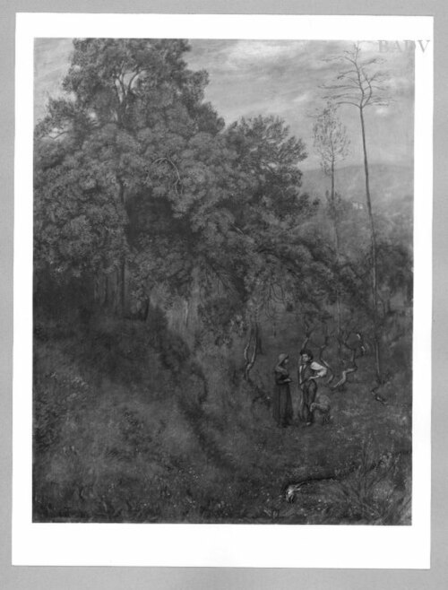Woody meadow - slope with 2 figures, 1897, Hans Thoma
