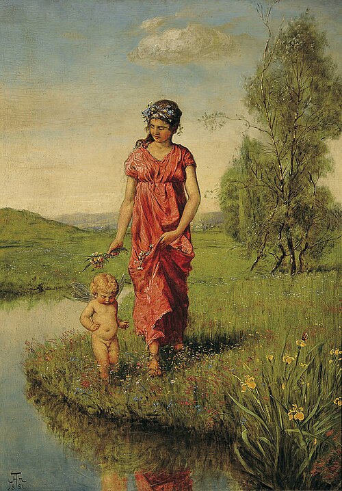 Girl with amoret Flora, 1881, Hans Thoma