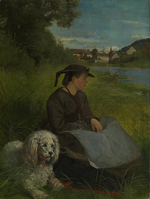 Agathe with a white dog, 1869, Hans Thoma