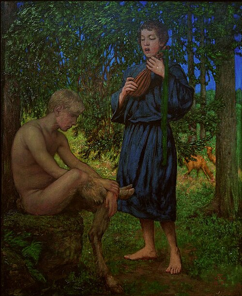 Faun and youth, 1895, Hans Thoma