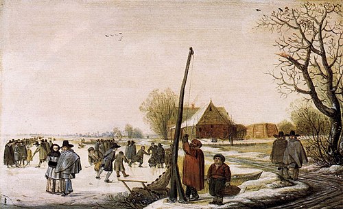 Winter landscape with frozen river, 1652, Barend Avercamp
