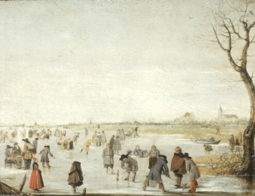VERVALLEN Winterlandschap met schaatsenrijders,, 1655, Barend Avercamp