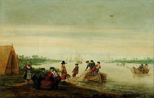 River Scene with Fishermen Drawing Nets, 1650, Barend Avercamp