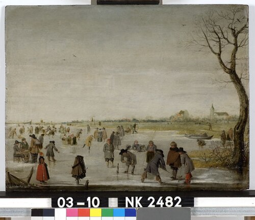 Skaters and kolf players on a Frozen River, 1640, Barend Avercamp