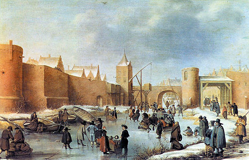 Winter Scene with Skaters on a Town Moat, 1650, Barend Avercamp