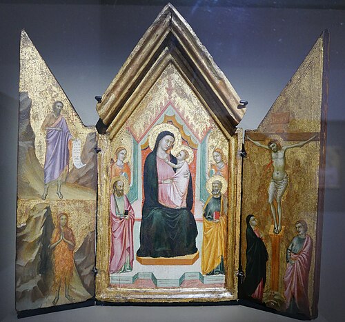 Madonna con il Bambino in trono tra i santi Pietro e Paolo e due angeli, san Giovanni Battista e san, 1320, Master of the Cappella Medici Polyptych