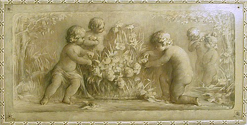 Putti playing with flowers near a pond, 1905, Hobbe Smith