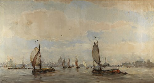 Gezicht op het Buiten-IJ naar het westen, 'Zuiderzeevaart op het Pampus', 1913, Hobbe Smith