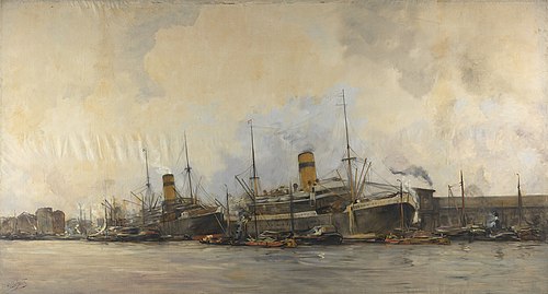 Gezicht op de Panamakade naar het westen, met schepen van de Hollandsche Lloyd, 1913, Hobbe Smith