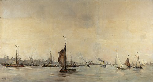 Gezicht op het IJ vanaf de Oranjesluizen bij Schellingwoude naar het westen, 1913, Hobbe Smith