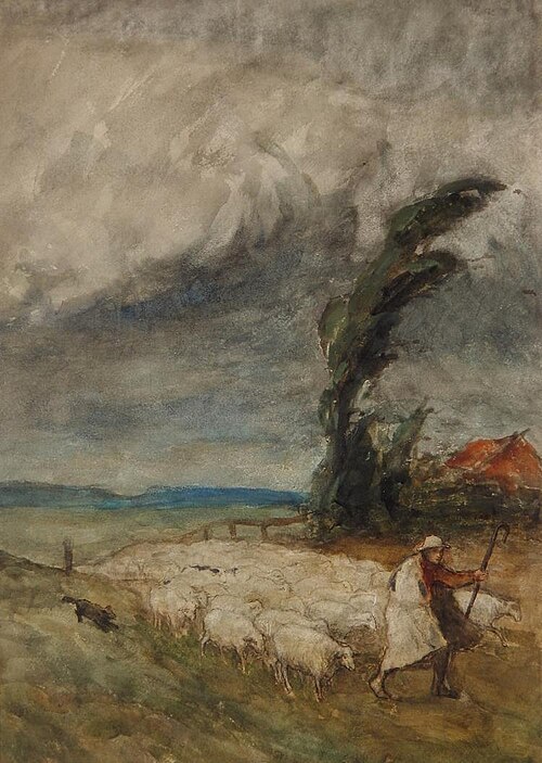 Sheepherd and sheep, 1899, Max Bohm