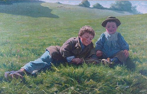 Two boys with a snail / Idlers, 1889, Max Bohm