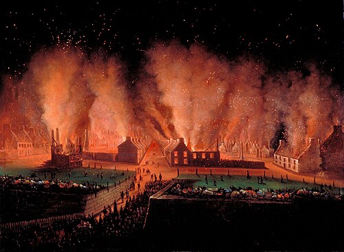 L'Incendie du quartier Saint-Jean à Québec, vu vers l'ouest, 1845, Joseph Légaré