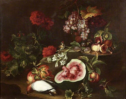 Fruit, Flowers and Birds, 1650, Michele Pace del Campidoglio