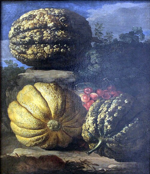 Still life. Pumpkins and cherries, 1658, Michele Pace del Campidoglio