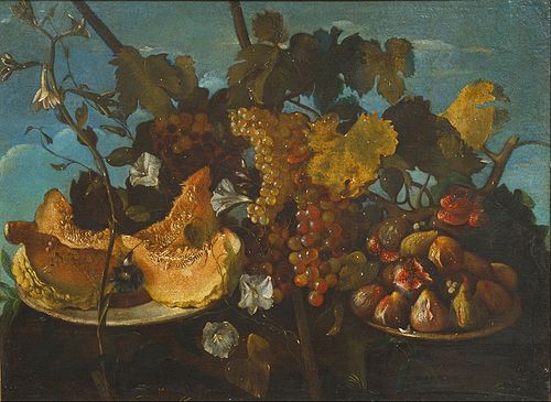 Still Life with Grapes, Figs and Pumpkin, 1650, Michele Pace del Campidoglio