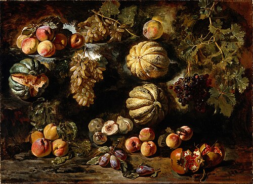 Still Life with Melons, Peaches, Figs, and Grapes, 1640, Michele Pace del Campidoglio