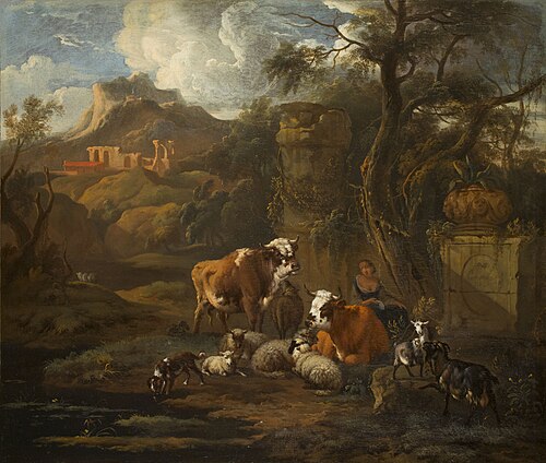 Paysage italianisant aux animaux, , Michiel Carree