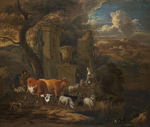 Paysage italianisant au berger et bergère, , Michiel Carree