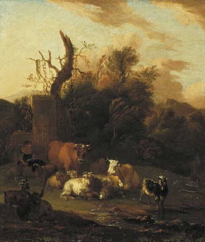 Wooded Landscape with Cattle, 1685, Michiel Carree