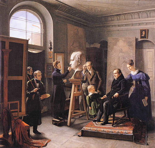 Ludwig Tieck sitting to the Portrait Sculptor David d'Angers, 1834, Carl Christian Vogel von Vogelstein