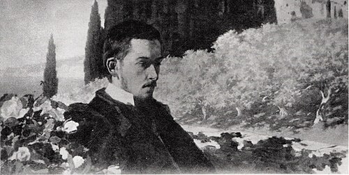 Self-portrait [?] against the background of the landscape from Lovrana, 1905, Stanisław Witkiewicz