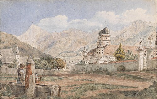 Blick auf Stift Stams in Tirol, 1832, Jakob Alt
