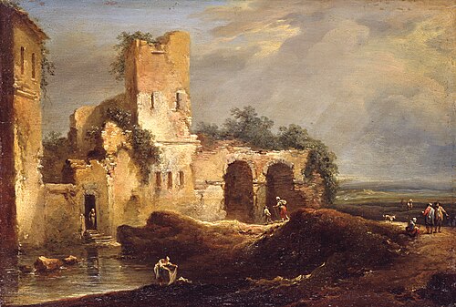 Landscape with a ruin at a stretch of water, 1769, Johann Christian Brand