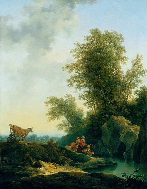 Landscape with Figures and a Cow, , Johann Christian Brand
