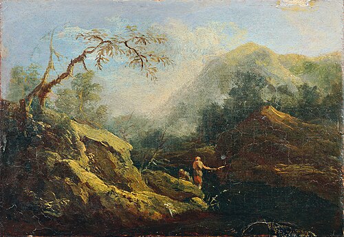 Bergige Landschaft mit Angler, 1775, Johann Christian Brand