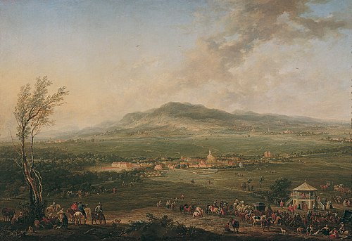 Laxenburg vom Lusthaus auf der Hanawiese gegen Mödling, 1758, Johann Christian Brand